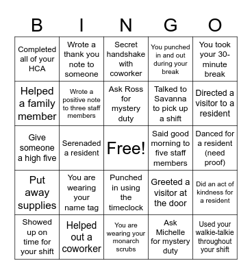 CNA Week Bingo Card