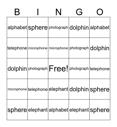 Phonogram "PH" Bingo Card