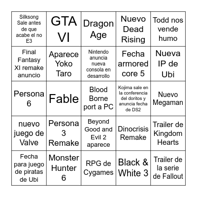 NO E3 Bingo 2023 Bingo Card