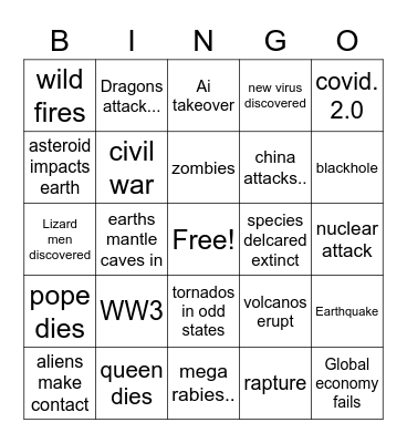 apocalypse Bingo Card