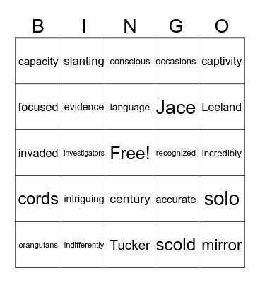 Lesson 90 Bingo Card