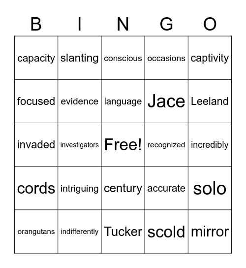 Lesson 90 Bingo Card