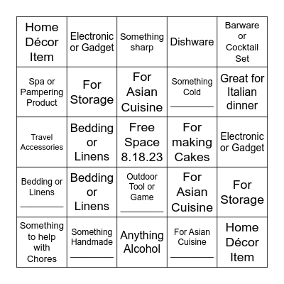K+M Bridal Bingo Card