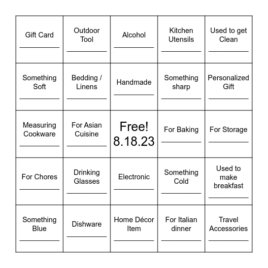 K+M Bridal Bingo Card