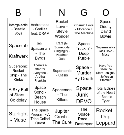 Space Oddity Bingo Card