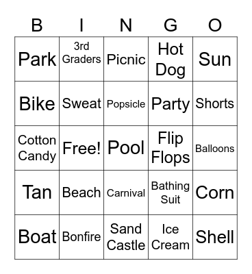 End of Second Grade Summer Bingo Card