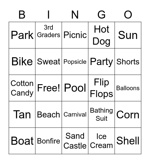 End of Second Grade Summer Bingo Card