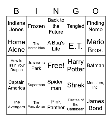 Sixth Grade Movie Theme Bingo Card