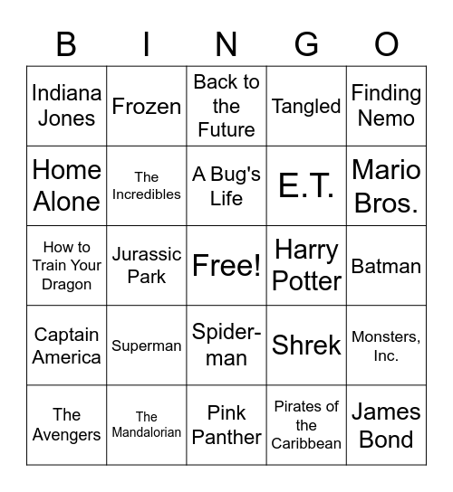 Sixth Grade Movie Theme Bingo Card