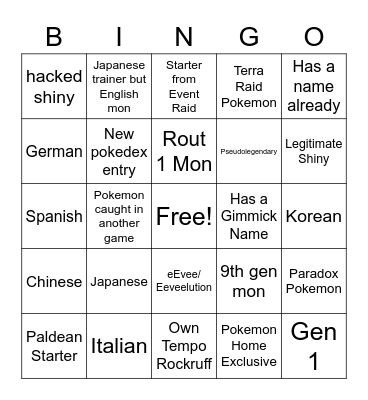 Surprise Trade Bingo Card