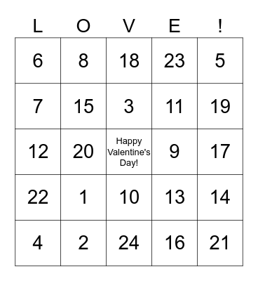 Valentine's Day Bingo Card