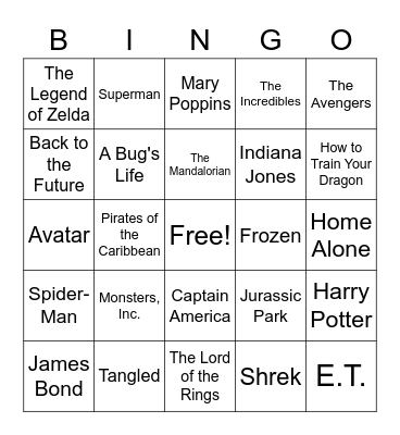 Sixth Grade Movie Theme Bingo Card