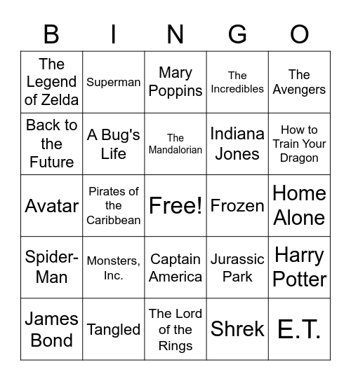 Sixth Grade Movie Theme Bingo Card