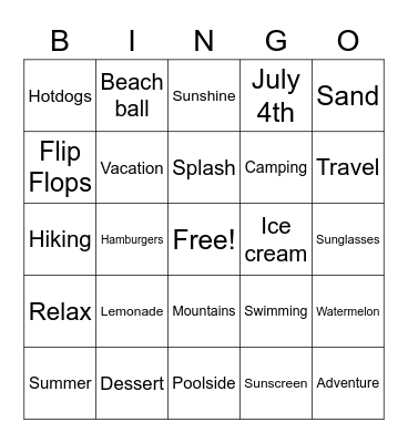 Summer Vibes Schwingo Bingo Card