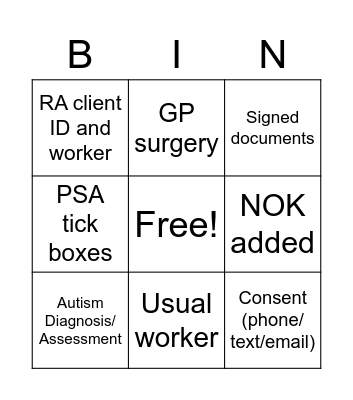 CHARITY LOG Bingo Card