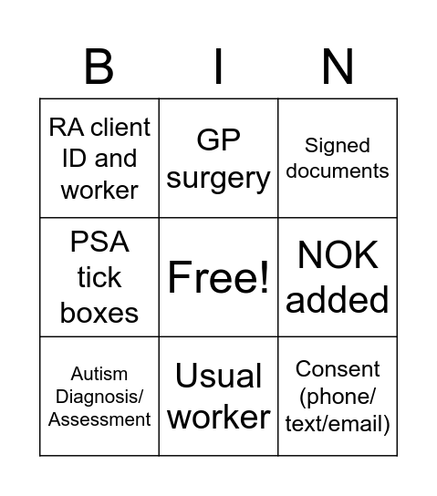 CHARITY LOG Bingo Card