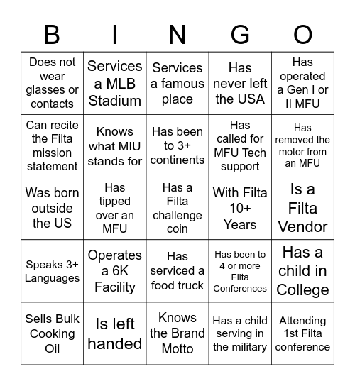 Filta Bingo Card