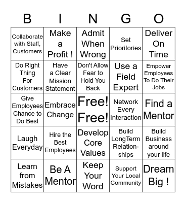 Small Business Success Bingo Card