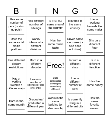 SEP Intern Picnic Bingo Card