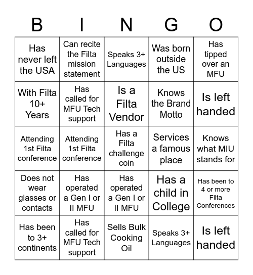 Filta Bingo Card