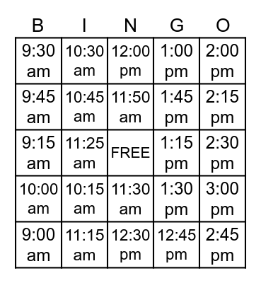 TIME Bingo Card