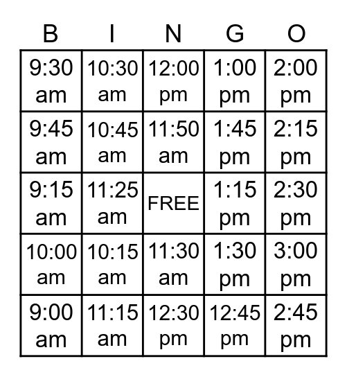 TIME Bingo Card