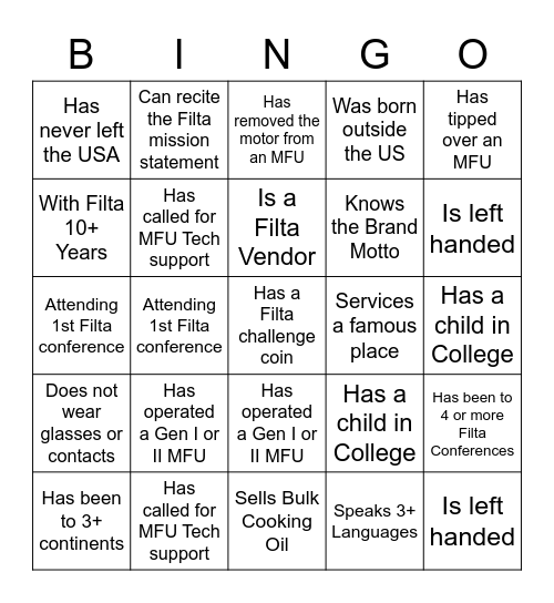 Filta Bingo Card