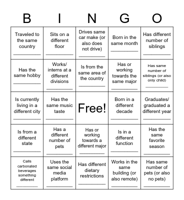 SEP Intern Picnic Bingo Card