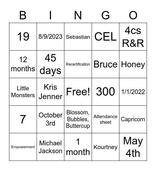 Untitled Bingo Card