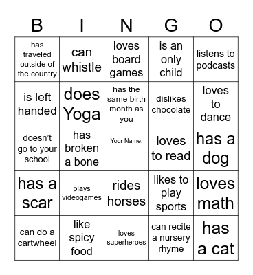 Find Someone Who Bingo Card