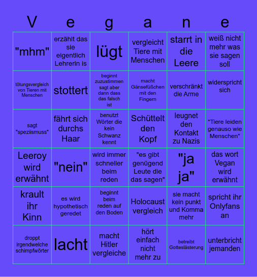 Militante Veganerin Bingo Card