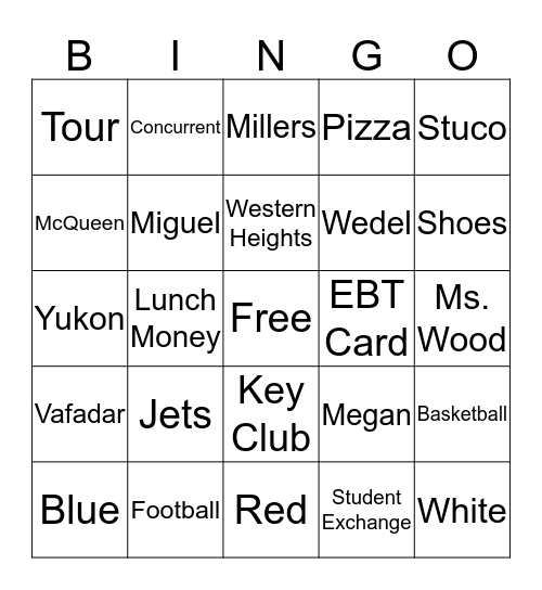 Student Exchange Bingo Card