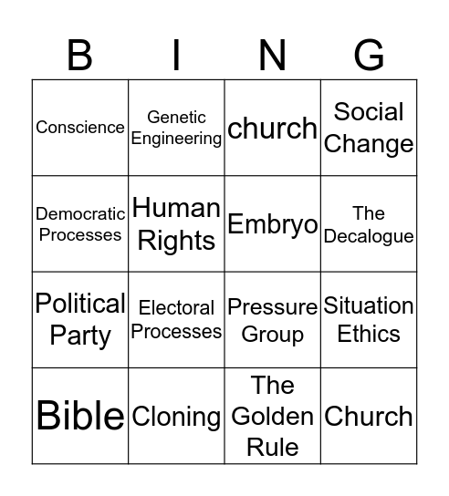Keyword Bingo Card