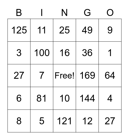 Math Bingo! Bingo Card