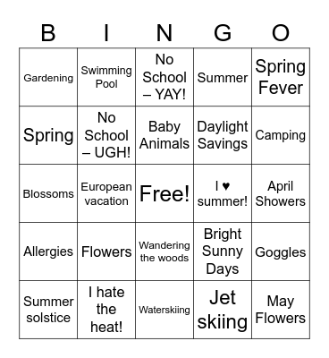 Spring and Summer Bingo Card