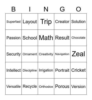 Adani Public School, Bingo Game Bingo Card