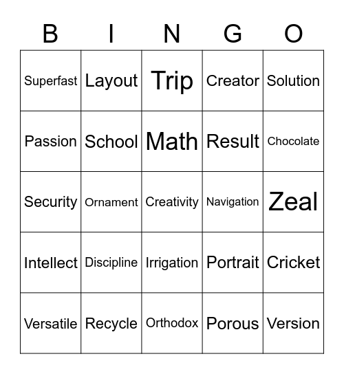 Adani Public School, Bingo Game Bingo Card