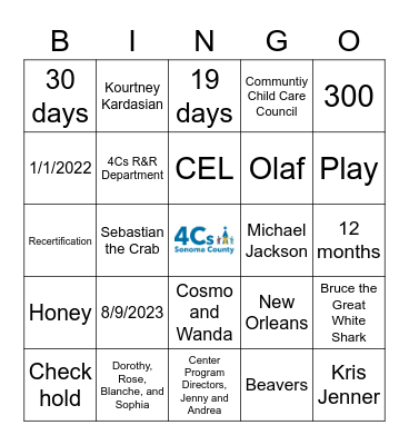 4Cs Bingo Card
