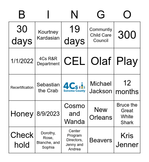 4Cs Bingo Card