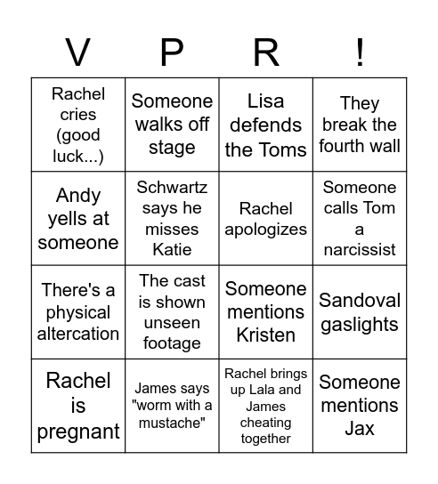 VPR Reunion Bingo Card