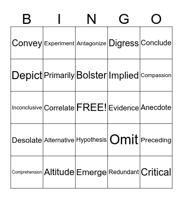 Vocabulary Bingo Card