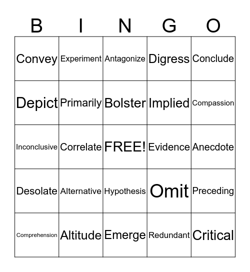 Vocabulary Bingo Card