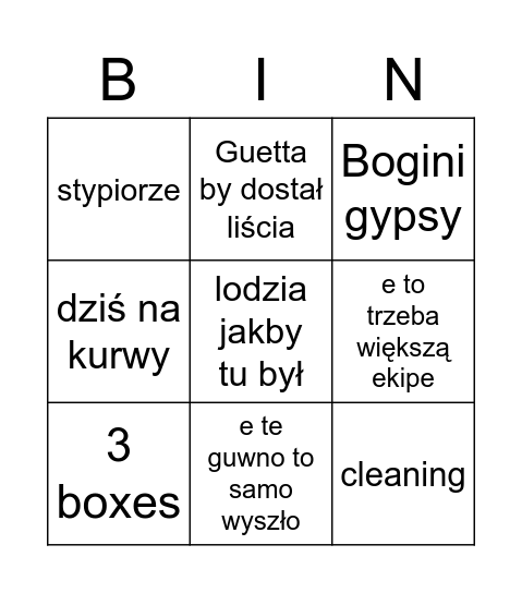 Wyjazd bingo 2 Bingo Card