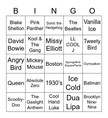 Summertime Cool Down Bingo Card
