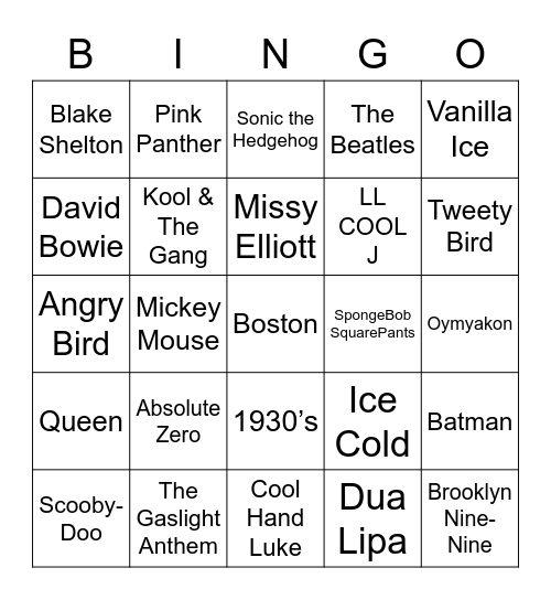 Summertime Cool Down Bingo Card