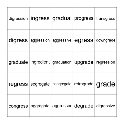 gress Bingo Card
