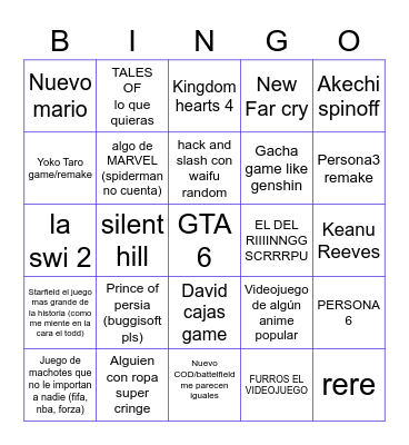 E3 Bingo Card