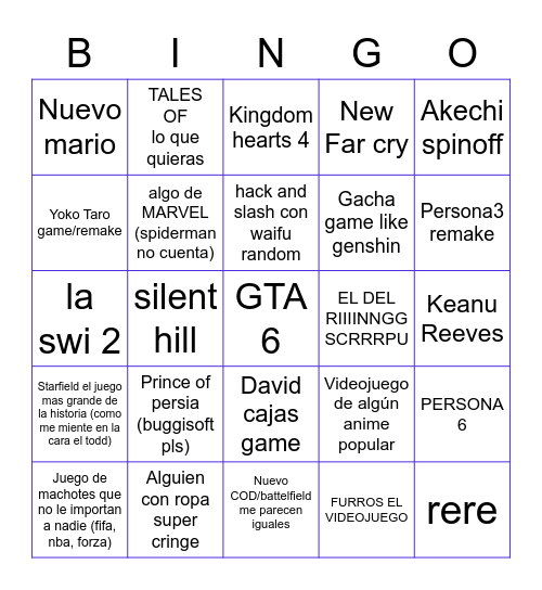 E3 Bingo Card