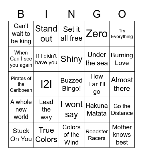 Disney Theme List 2 Bingo Card