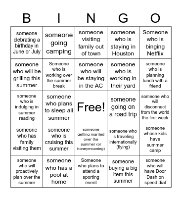 Summer Bingo Card